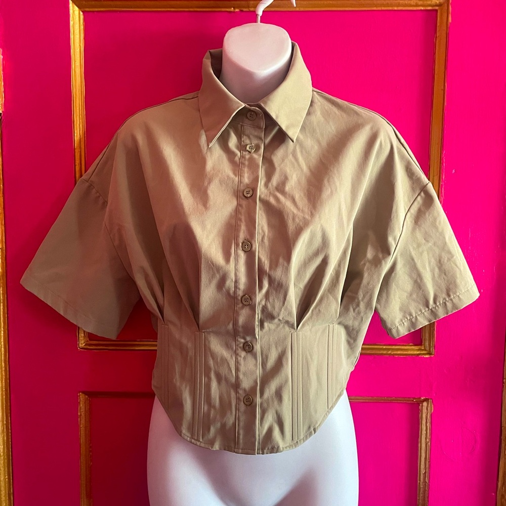 Amy Enjoy Life sage green corset shirt size L